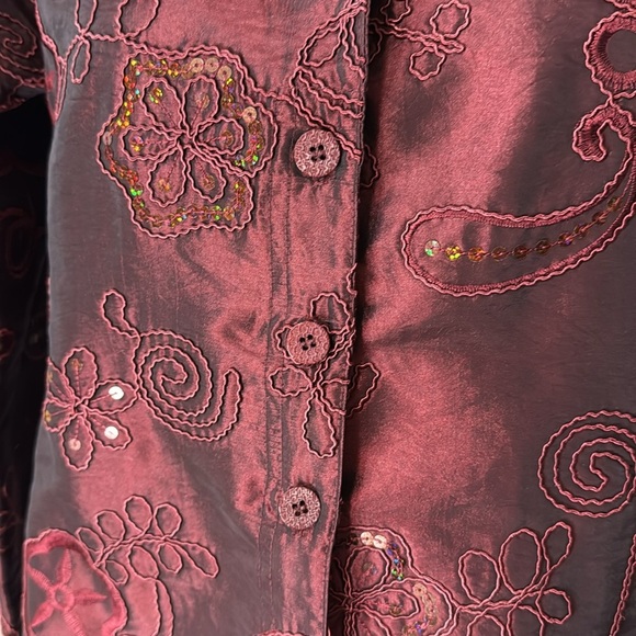 Susan Graver Style Women’s XS  Burgundy Embroidered Sequins Button Up Blazer - Picture 5 of 7
